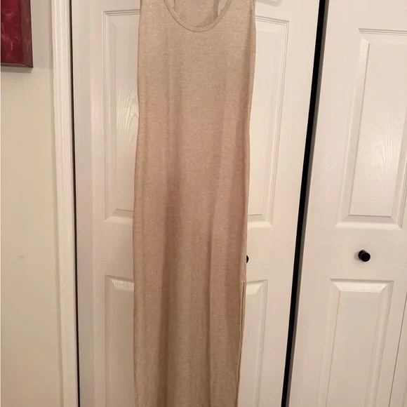 Lulus Relaxed But Not Least Beige Ribbed Sleeveless Maxi Dress - Size L - Picture 6 of 6